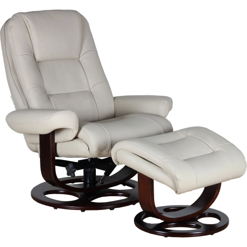 Jacque Swivel Pedestal Recliner & Ottoman in Roman Ivory Top Grain Leather